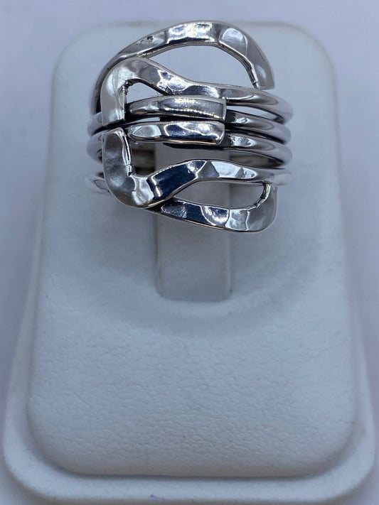Anillo Multibanda Orgánico en Plata .925 — ángulo diagonal