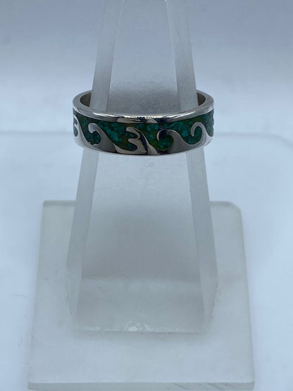 Anillo Olas en Plata .925 con Malaquita Natural — vista lateral