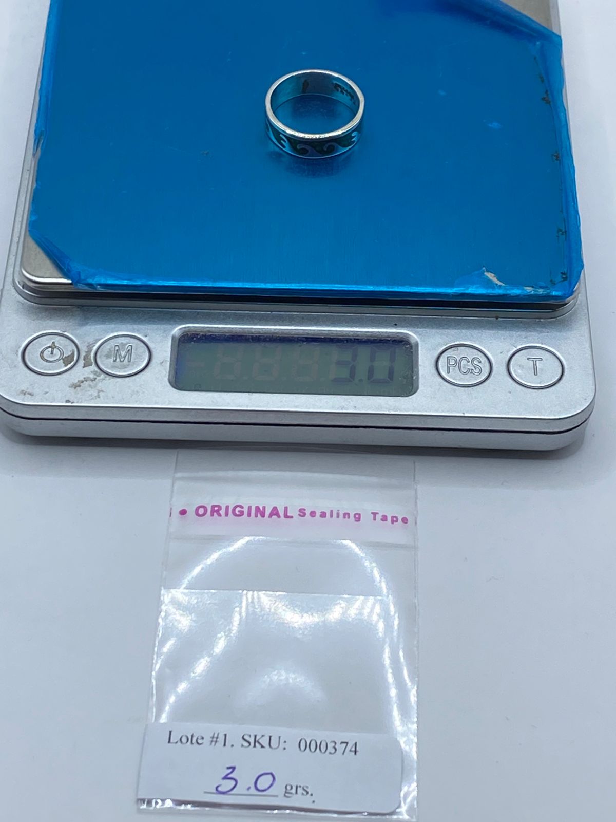 Anillo Olas en Plata .925 con Malaquita Natural, peso en gramos (báscula)
