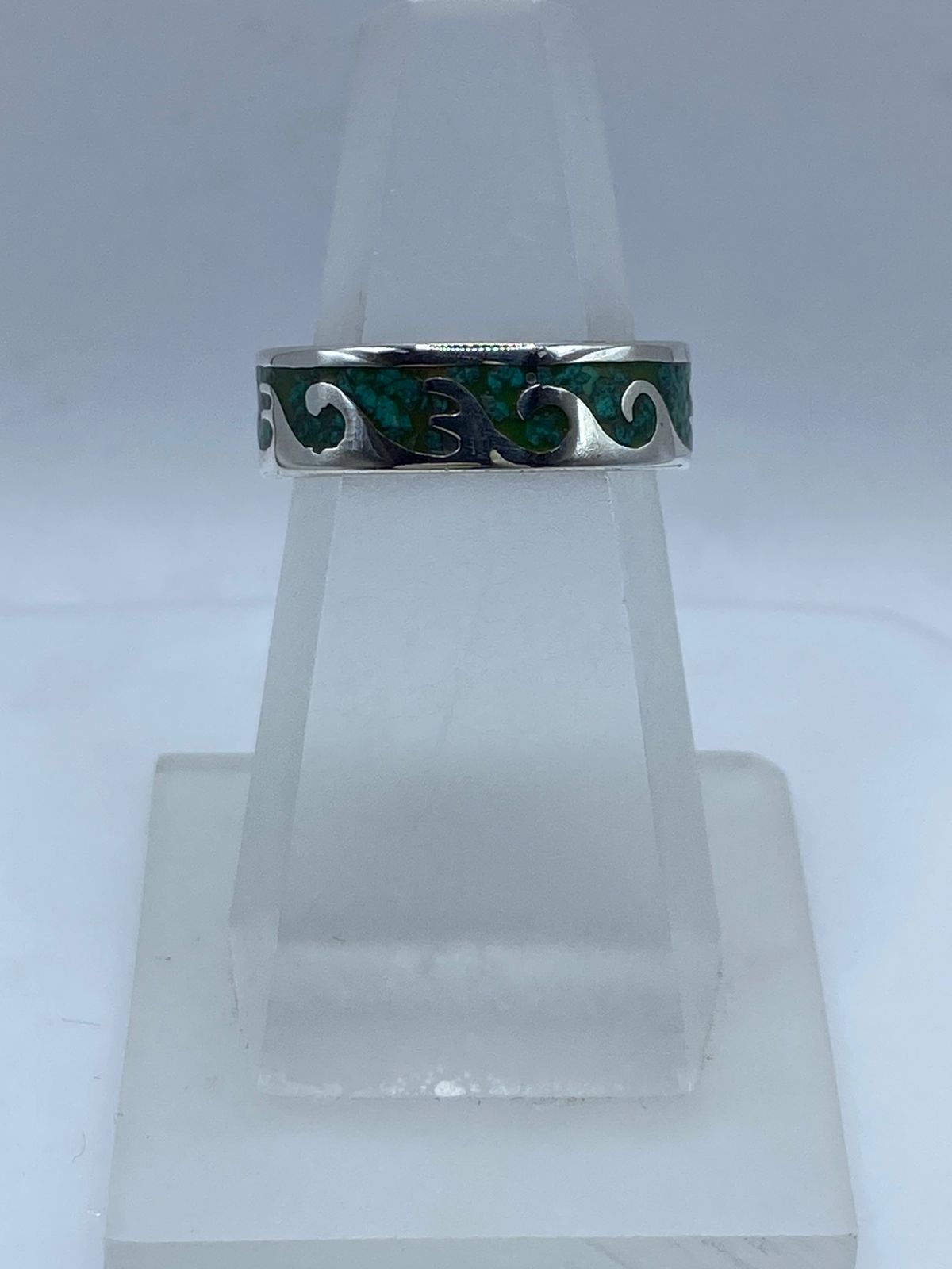Anillo Olas en Plata .925 con Malaquita Natural, vista frontal