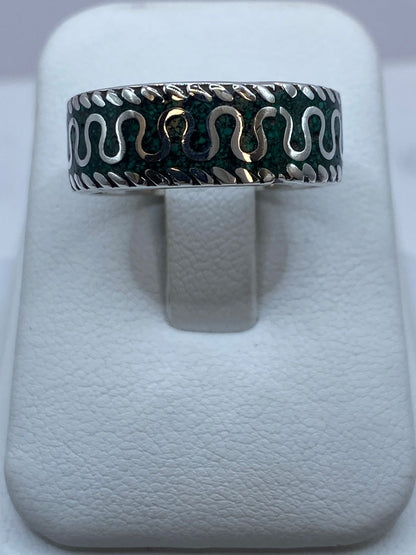 Anillo Ondas Ancestrales en Plata .925 con Malaquita, vista lateral