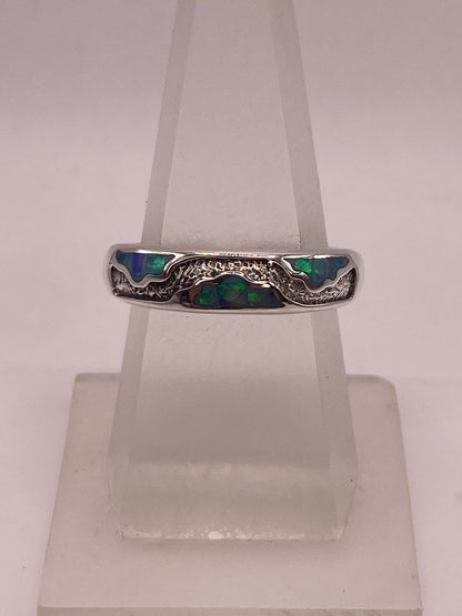 Anillo Ondulado de Plata 950 con Ópalo de Fuego, vista de detalle