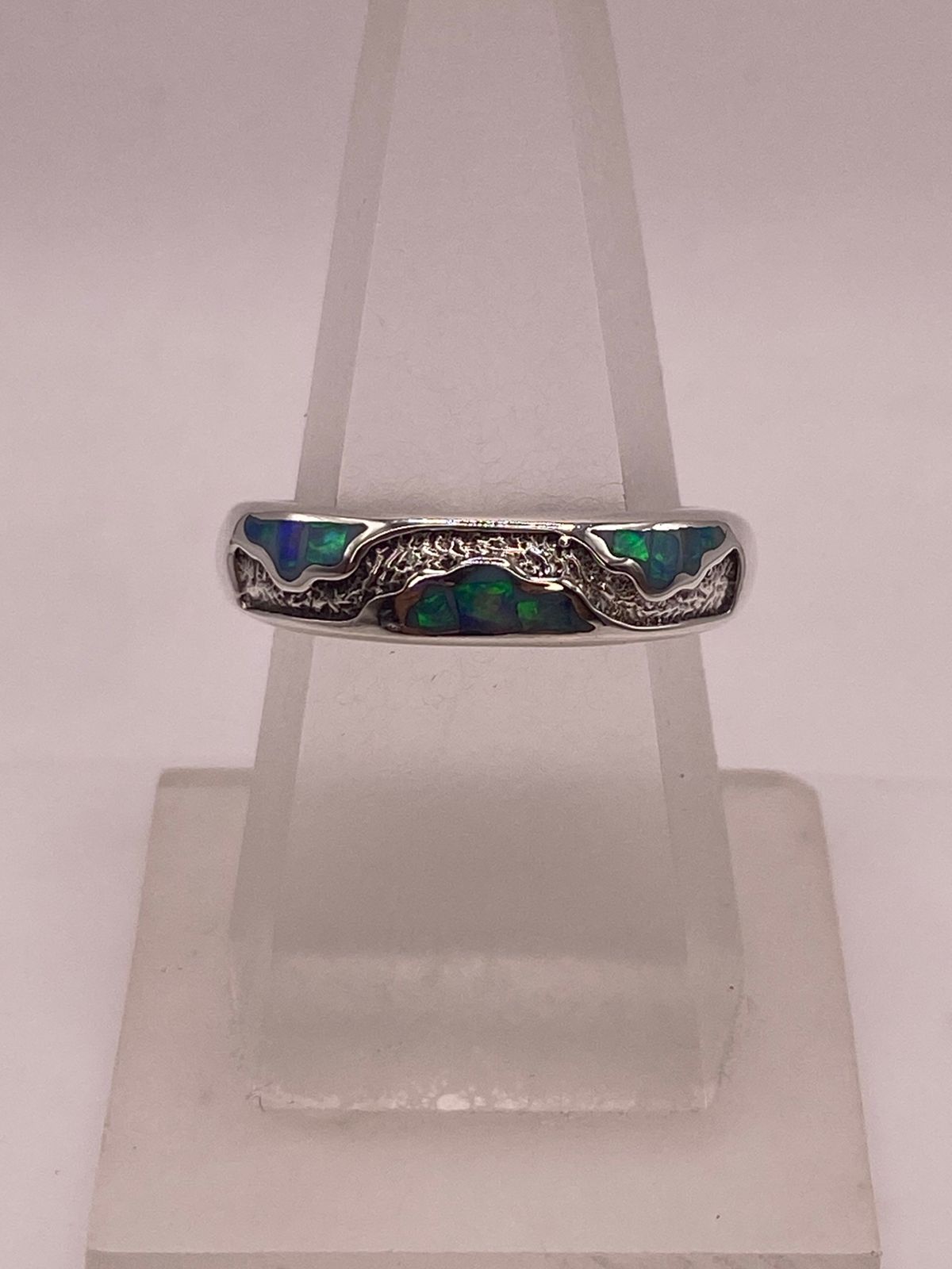 Anillo Ondulado de Plata 950 con Ópalo de Fuego, vista superior