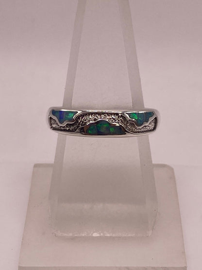 Anillo Ondulado de Plata 950 con Ópalo de Fuego, vista superior