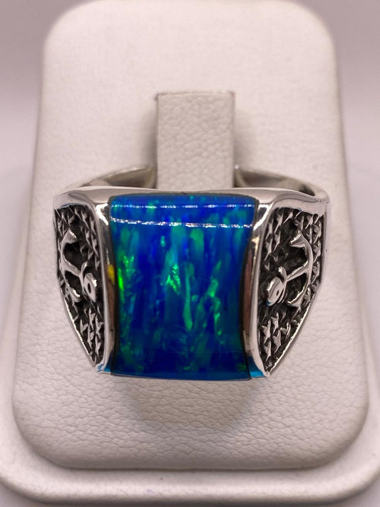 Anillo de Ópalo Azul con Detalle de Ancla en Plata .925 — imagen 9