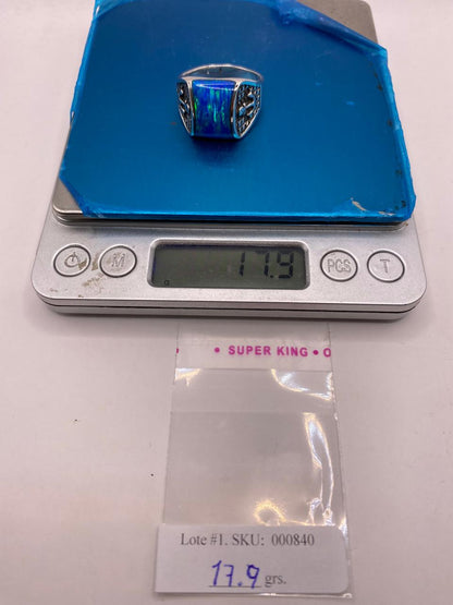Anillo de Ópalo Azul con Detalle de Ancla en Plata .925, peso en gramos (báscula)