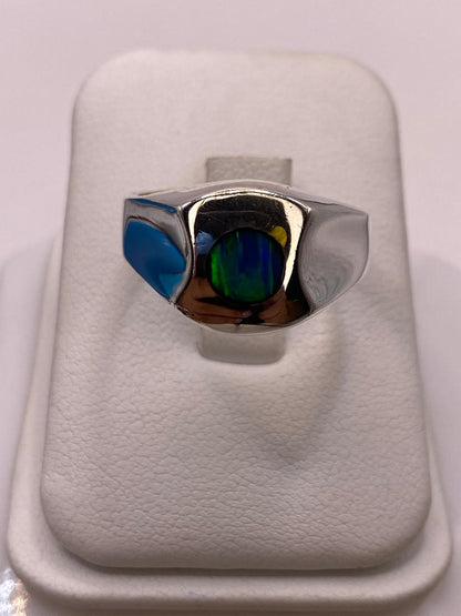 Anillo de Ópalo de Fuego Azul‑Verde en Plata Ley 925