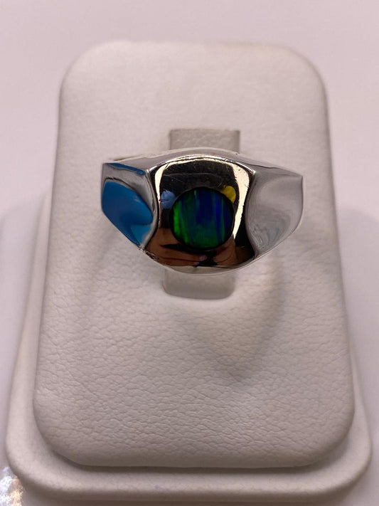 Anillo de Ópalo de Fuego Azul‑Verde en Plata Ley 925