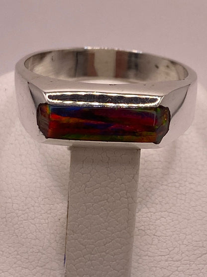 Anillo con Ópalo de Fuego en Barra Multicolor en Plata .925, vista superior