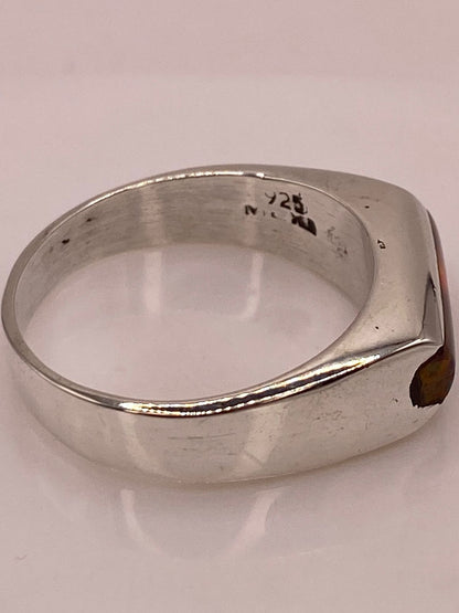 Anillo con Ópalo de Fuego en Barra Multicolor en Plata .925, sello de autenticidad Plata Ley .925