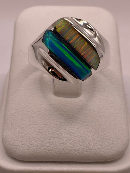 Anillo con Ópalo de Fuego en Barras Multicolor en Plata .925, vista frontal