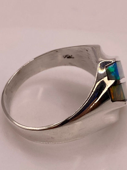 Anillo con Ópalo de Fuego en Barras Multicolor en Plata .925, sello de autenticidad Plata Ley .925