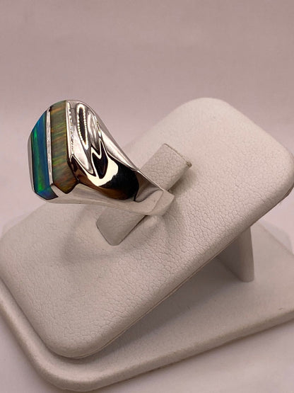 Anillo con Ópalo de Fuego en Barras Multicolor en Plata .925, vista lateral