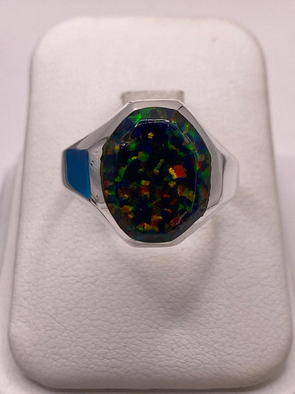 Anillo de Ópalo de Fuego Multicolor en Plata Ley 925, vista lateral