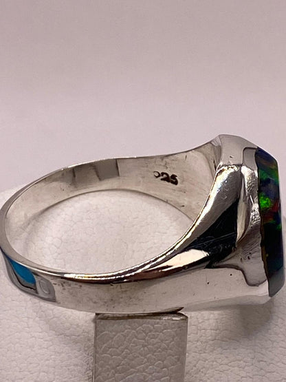 Anillo de Ópalo de Fuego Multicolor en Plata Ley 925, sello de autenticidad Plata Ley .925