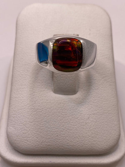 Anillo de Ópalo de Fuego Rojo‑naranja en Plata Ley 950, vista frontal