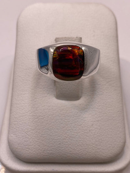 Anillo de Ópalo de Fuego Rojo‑Naranja en Plata Ley 950