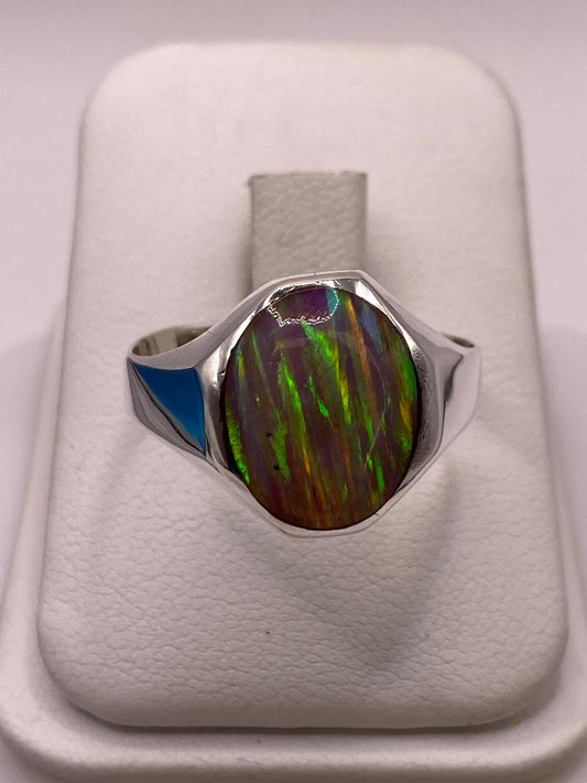 Anillo de Ópalo de Fuego Ovalado en Plata Ley 950 — detalle de acabado