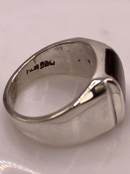 Anillo con Ópalo de Fuego Oscuro Plata Ley 950 Diseño Moderno, sello de autenticidad Plata Ley .925