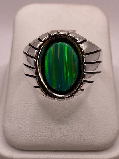 Anillo Ovalado con Diseño Contemporáneo Plata Ley 950 con Ópalo de Fuego, vista frontal
