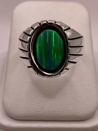 Anillo Ovalado con Diseño Contemporáneo Plata Ley 950 con Ópalo de Fuego, vista de detalle