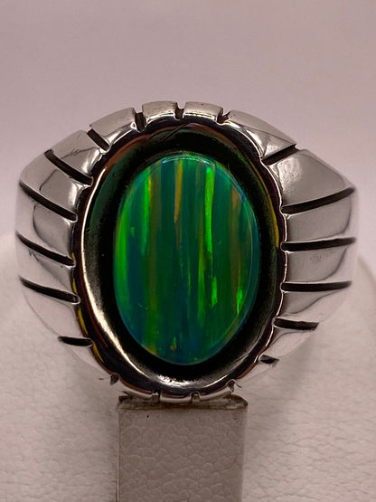 Anillo Ovalado con Diseño Contemporáneo Plata Ley 950 con Ópalo de Fuego, vista superior