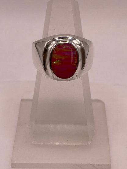 Anillo Ovalado Plata Ley 925 con Piedra Ópalo de Fuego, vista lateral