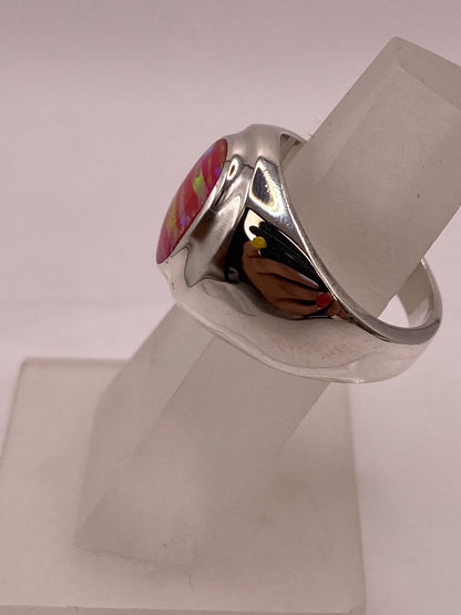 Anillo Ovalado Plata Ley 925 con Piedra Ópalo de Fuego, vista de detalle