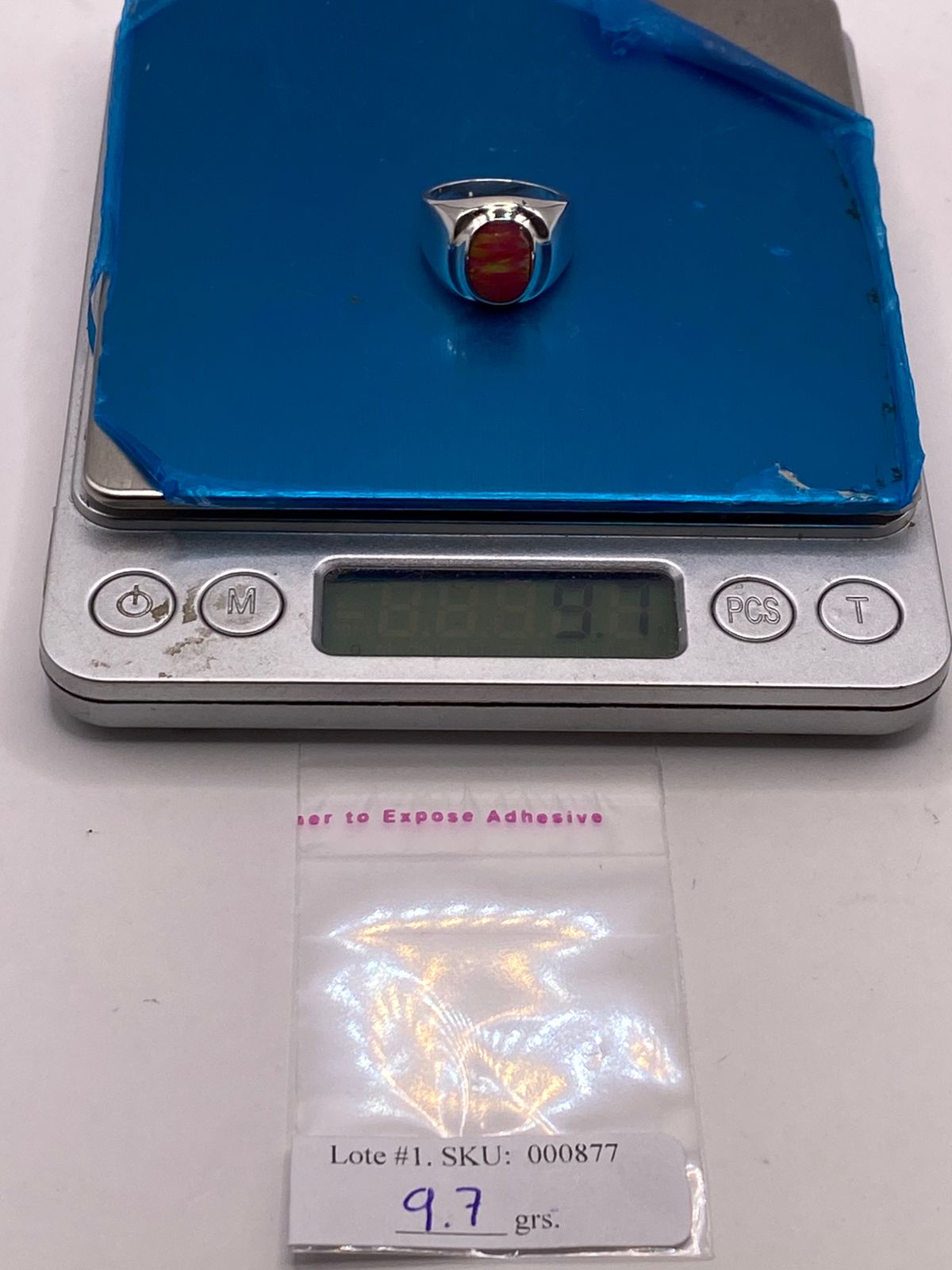 Anillo Ovalado Plata Ley 925 con Piedra Ópalo de Fuego, peso en gramos (báscula)
