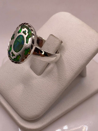 Anillo Ovalado Plata Ley 950 con Ópalo de Fuego, vista frontal