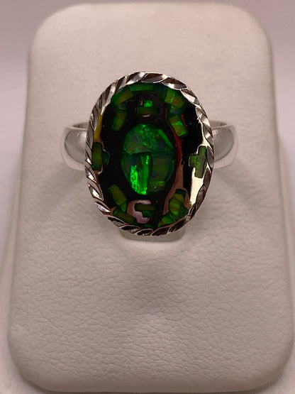 Anillo Ovalado Plata Ley 950 con Ópalo de Fuego, vista de detalle