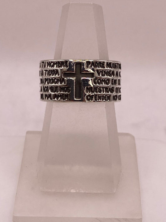 Anillo Padre Nuestro con Cruz en Plata .92 — ángulo diagonal
