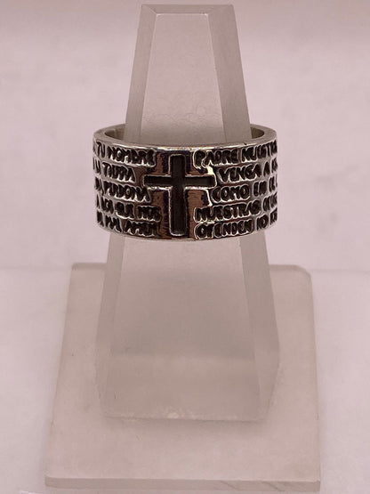 Anillo Padre Nuestro con Cruz en Plata .92, sello de autenticidad Plata Ley .925
