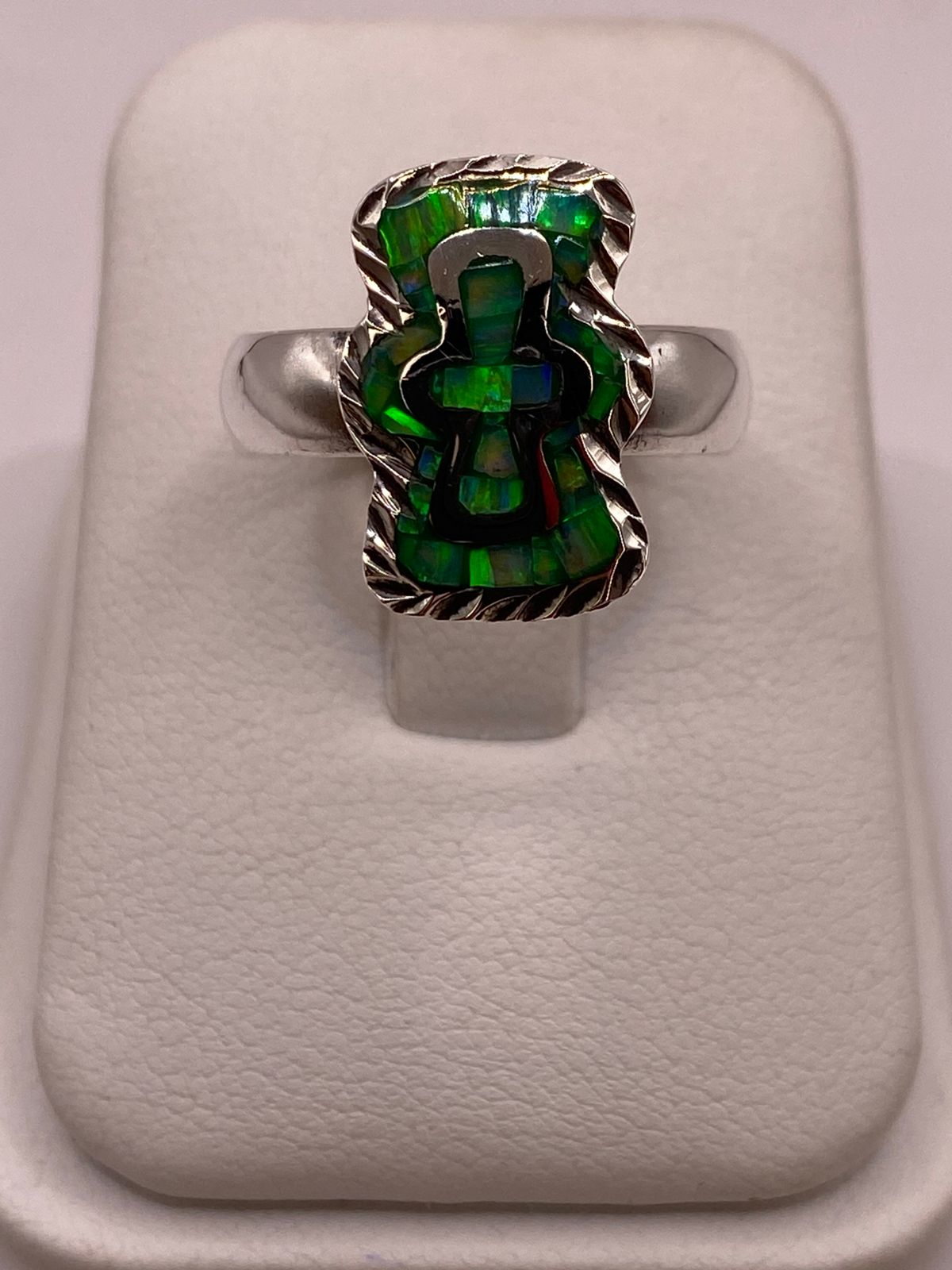 Anillo de Plata Ley 950 con Ópalo de Fuego y Diseño de Cruz, vista superior