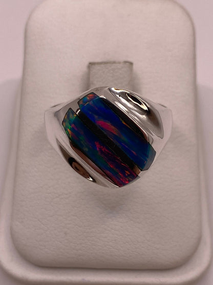 Anillo de Plata Ley 950 con Piedra Ópalo de Fuego Multicolor, vista frontal