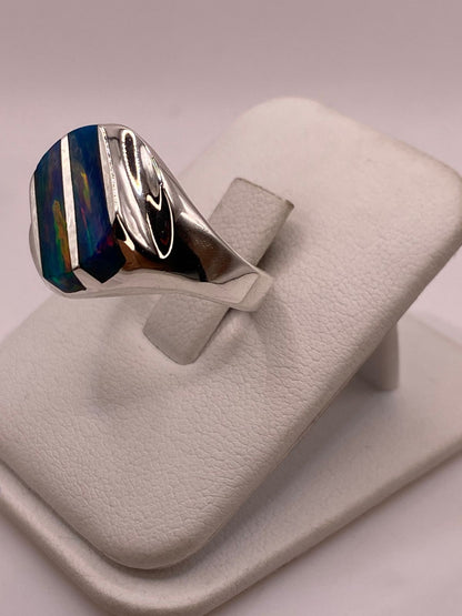 Anillo de Plata Ley 950 con Piedra Ópalo de Fuego Multicolor, vista lateral