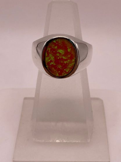 Anillo de Plata Ley .925 con Ópalo de Fuego Ovalado, vista frontal