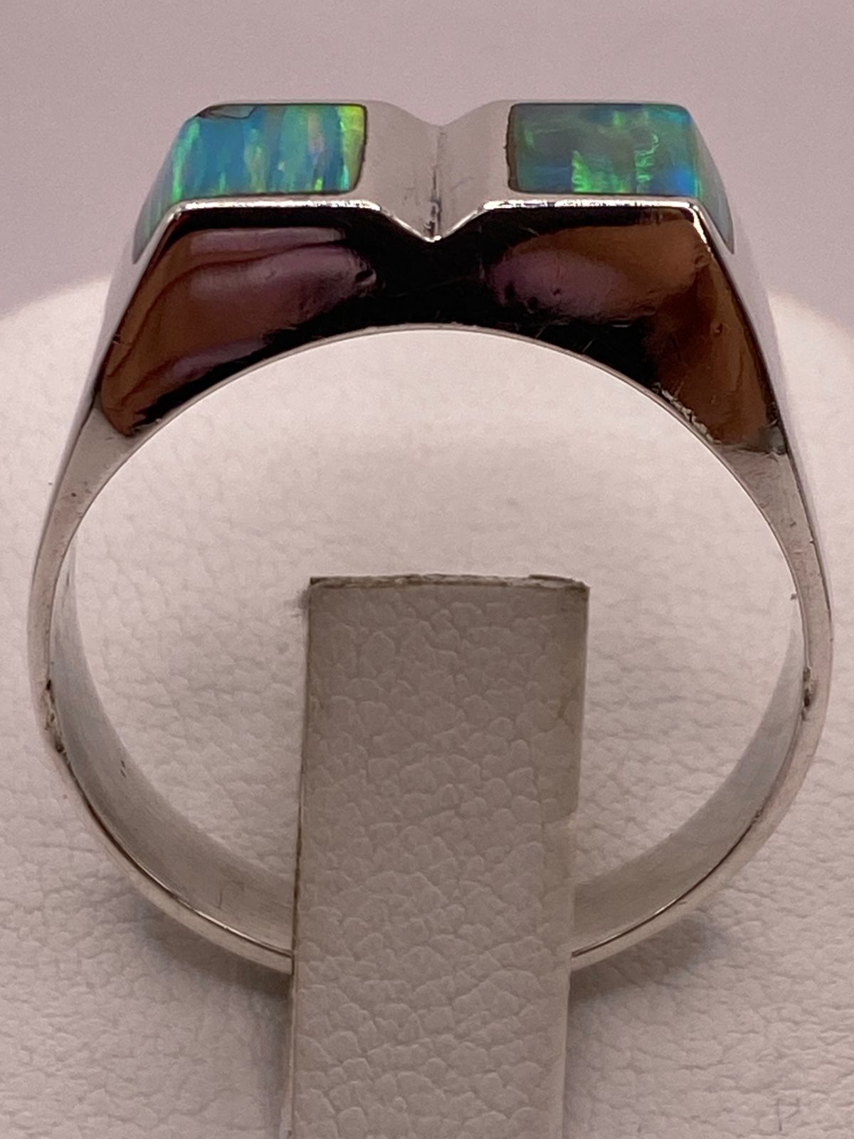 Anillo en Plata Ley 925 con Doble Incrustación de Ópalo de Fuego, vista superior