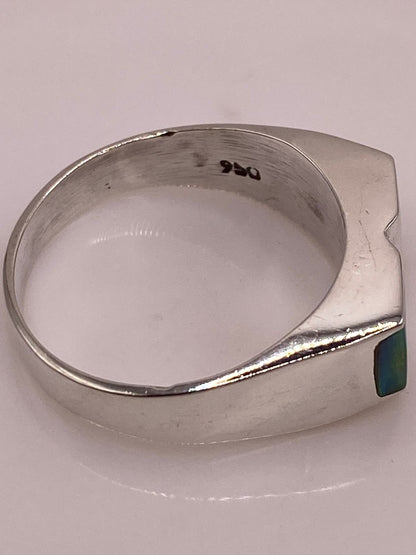 Anillo en Plata Ley 925 con Doble Incrustación de Ópalo de Fuego, sello de autenticidad Plata Ley .925