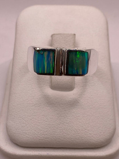 Anillo en Plata Ley 925 con Doble Incrustación de Ópalo de Fuego, vista frontal