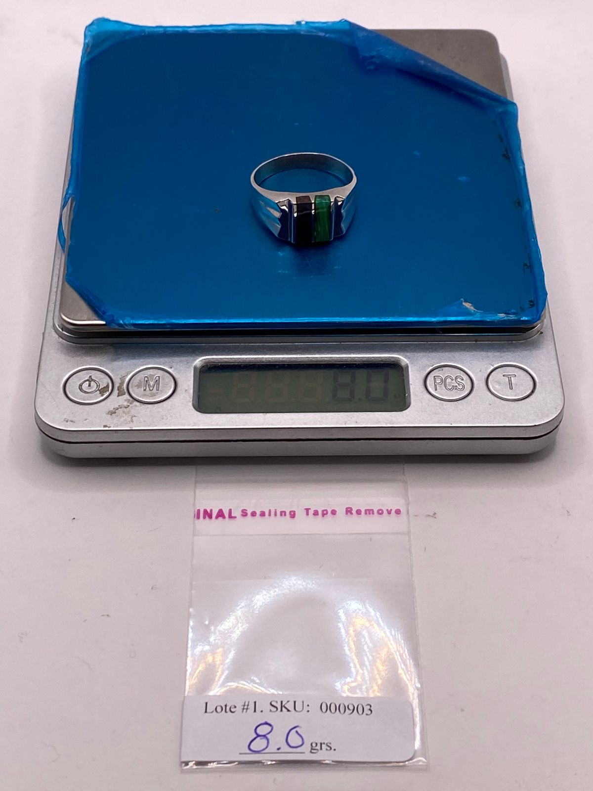 Anillo en Plata Ley 925 con Doble Incrustación de Ópalo de Fuego, peso en gramos (báscula)