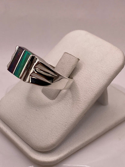 Anillo en Plata Ley 925 con Doble Incrustación de Ópalo de Fuego, vista frontal