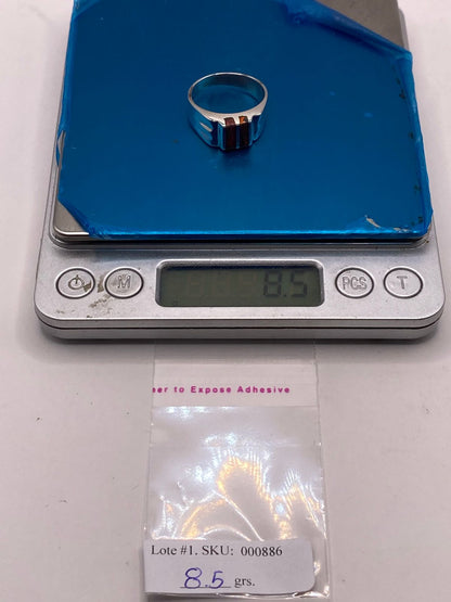 Anillo en Plata Ley 925 con Incrustación Vertical de Ópalo de Fuego, peso en gramos (báscula)