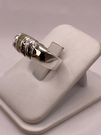 Anillo Plata Ley 925 con Ópalo de Fuego Diseño Contemporáneo, vista lateral