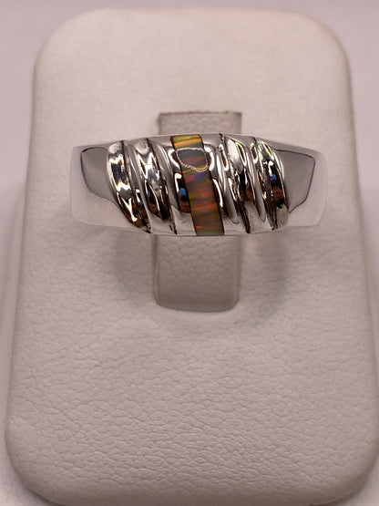 Anillo Plata Ley 925 con Ópalo de Fuego Diseño Contemporáneo, vista superior