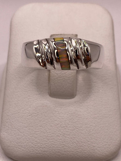 Anillo Plata Ley 925 con Ópalo de Fuego Diseño Contemporáneo — detalle de acabado