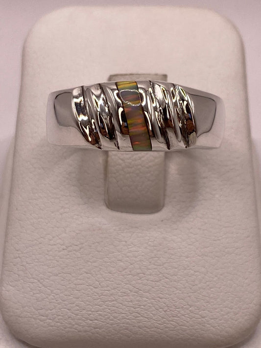 Anillo Plata Ley 925 con Ópalo de Fuego Diseño Contemporáneo — detalle de acabado