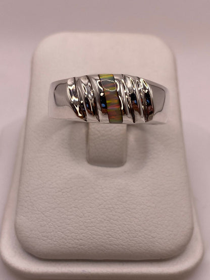 Anillo Plata Ley 925 con Ópalo de Fuego Diseño Contemporáneo, vista frontal