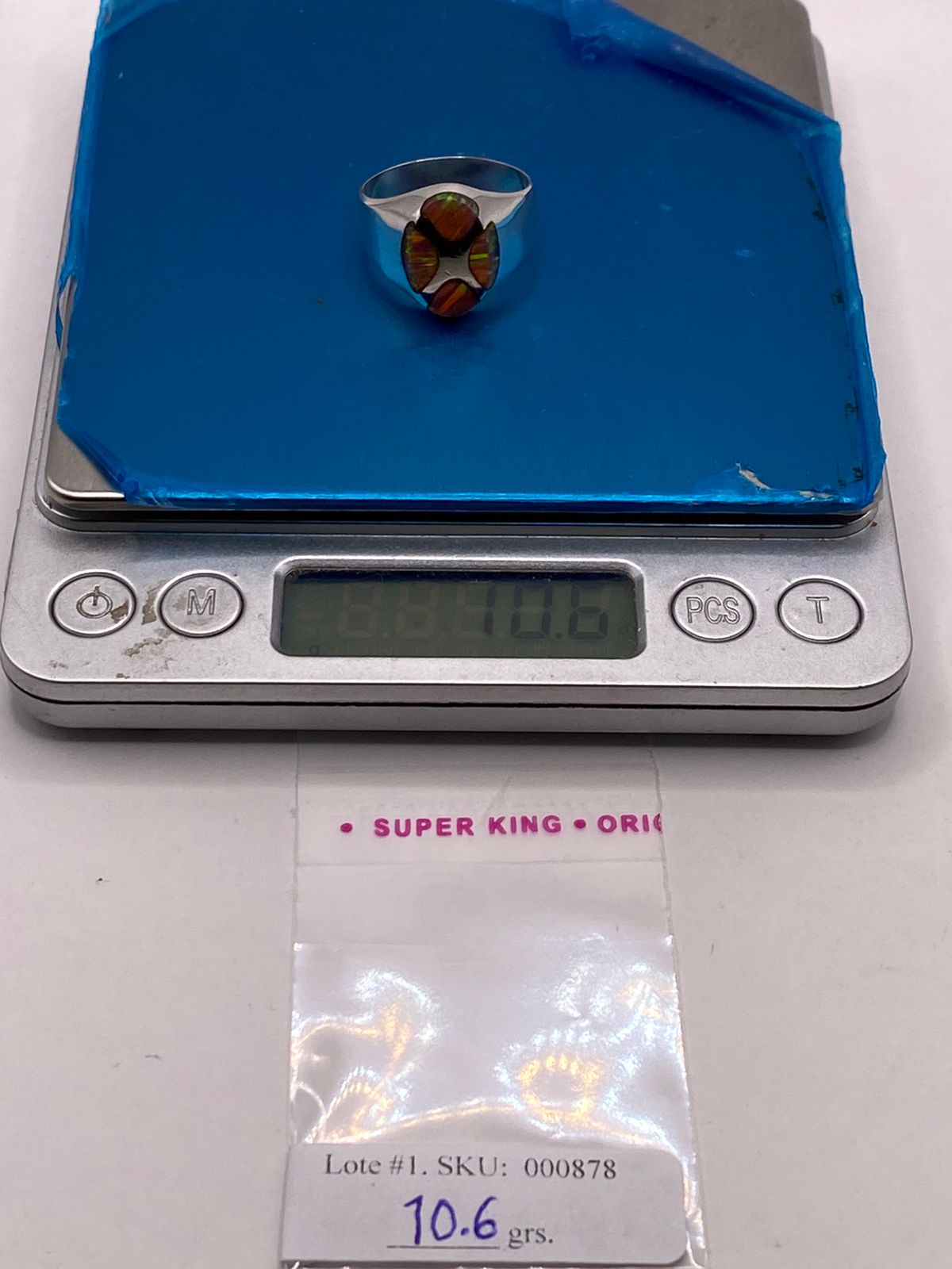 Anillo Plata Ley 925 con Ópalo de Fuego – Diseño Geométrico, peso en gramos (báscula)