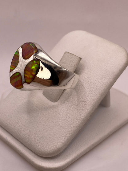 Anillo Plata Ley 925 con Ópalo de Fuego – Diseño Geométrico, vista frontal